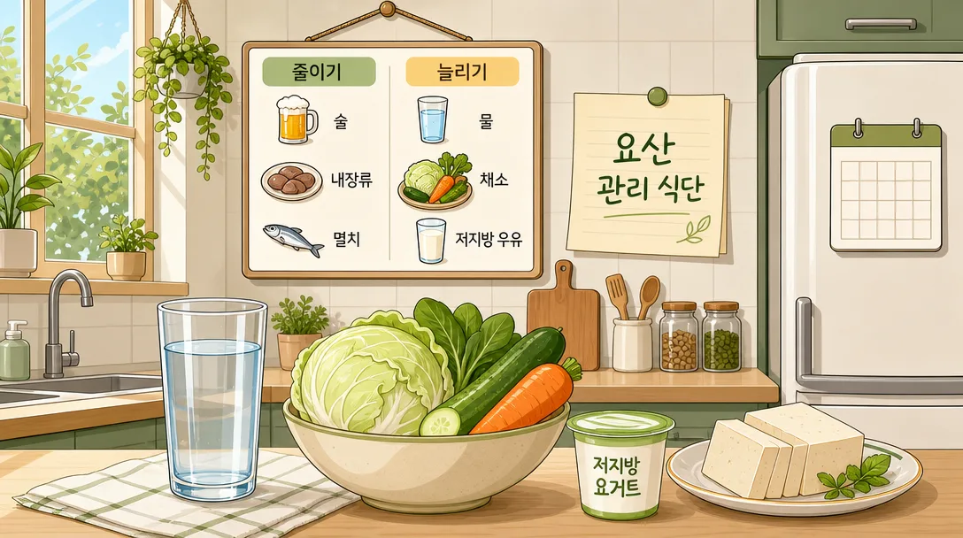 요산 수치 음식 관리를 위한 식단 구성 — 줄여야 할 식품과 늘려야 할 식품 비교