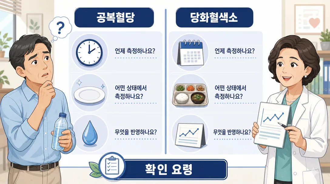 당화혈색소 수치와 공복혈당의 차이를 비교한 인포그래픽