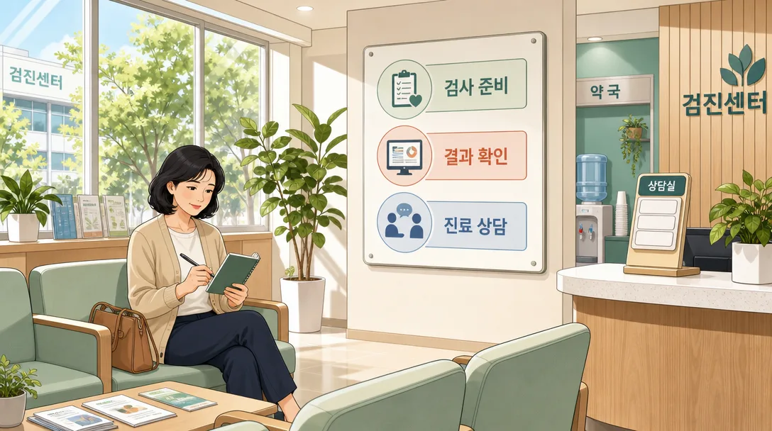 당화혈색소 수치 확인을 위한 검진센터 대기 공간 일러스트